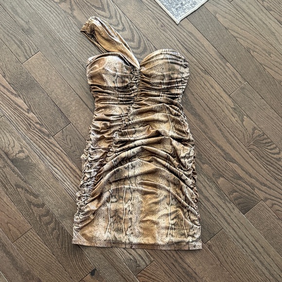 Baby Phat Dresses & Skirts - Baby Phat One-Shoulder Ruched Snake-Print Mini Dress in Brown